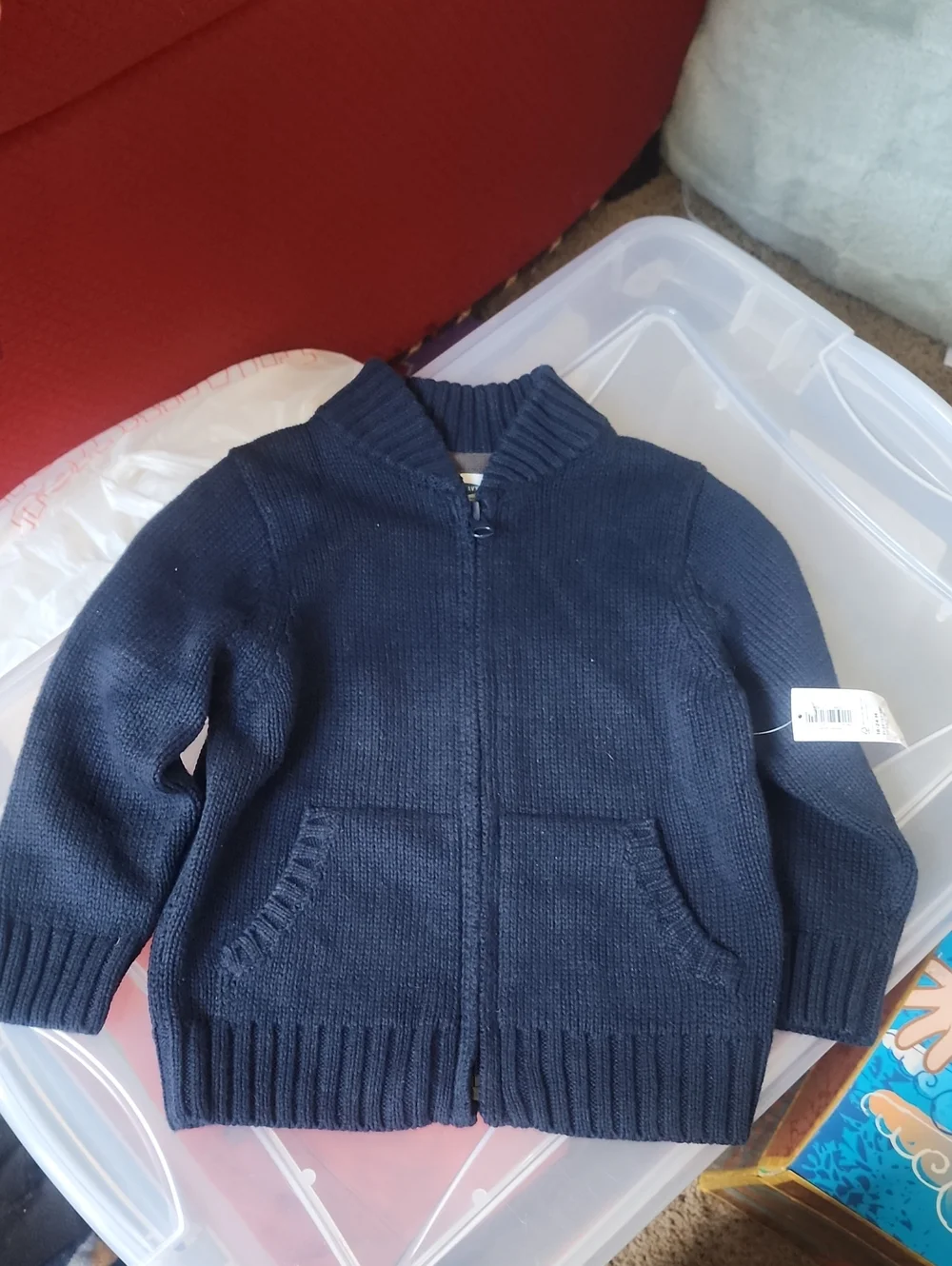 Nwt 18-24 Months Old Navy Navy Blue Zip Front Knit Sweater